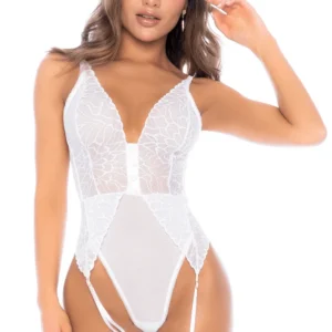Weißer Body mit integrierten Strumpfhaltern – MAL8934WHT