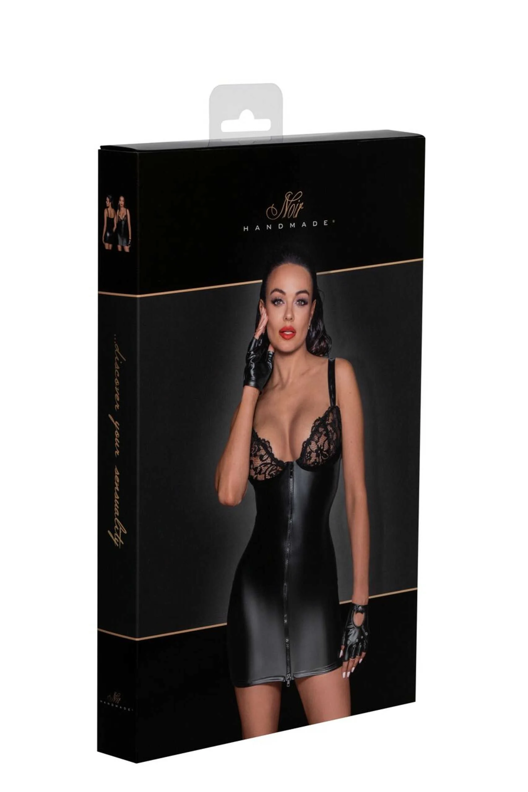 F254 Mini-robe Powerwetlook avec poitrine en dentelle et fermeture éclair à 2 sens – Bild 8