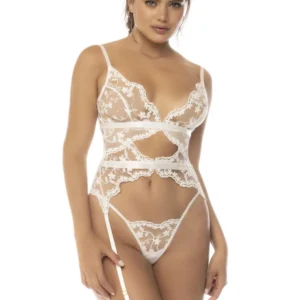 Zweiteiliges Set Maxine bestehend aus einem Bustier-Oberteil mit verstellbaren Strumpfhaltern und passendem String – MAL8834STWT