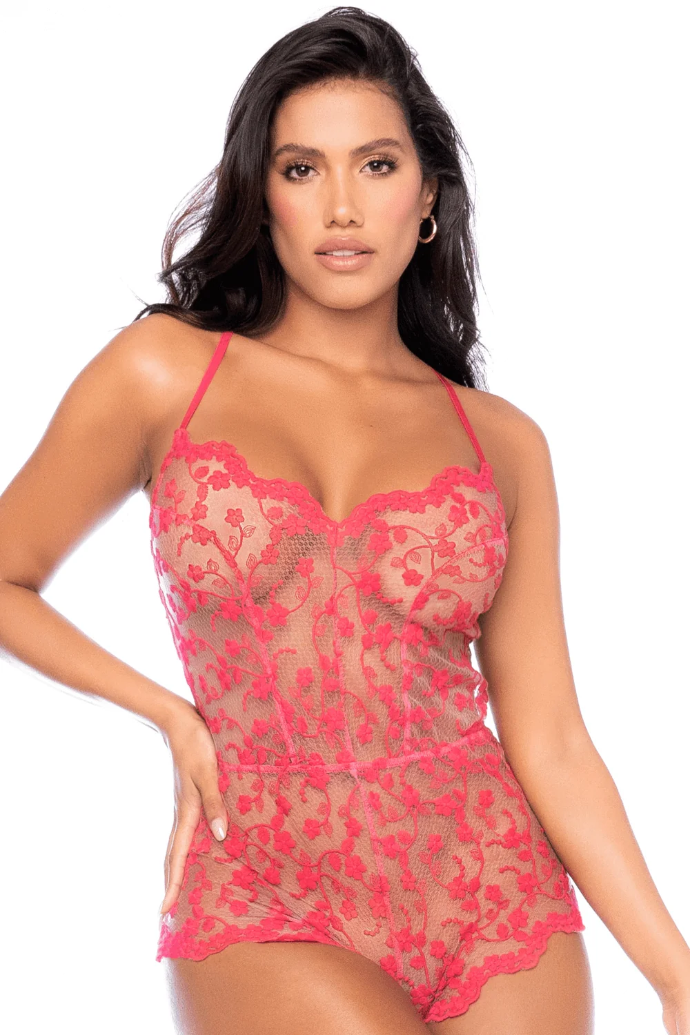 Spitzen-Overall in transparenter Kirschfarbe - MAL7543CHRY