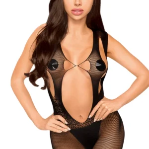Schwarzer Bodystocking mit offenem Schritt Forbidden Fruit – PH0025BLK