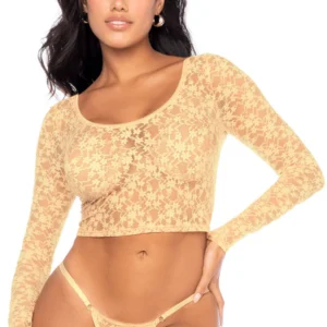 2-teiliges Set aus pastellgelber Spitze, Crop-Top und String – MAL8918LYLW