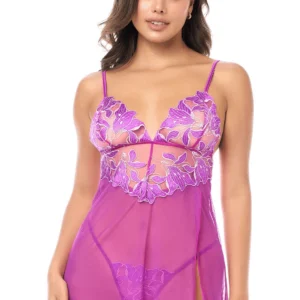 Sexy Babydoll aus floraler Netzstickerei mit String – MAL7614AZAL Sexy Babydoll aus floraler Netzstickerei mit String – MAL7614AZAL