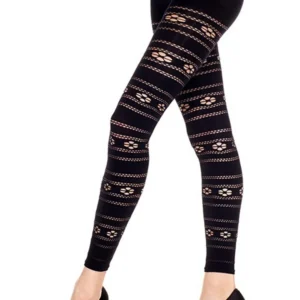 Feinstrumpfhose Leggings schwarz mit Blumenmuster – MH35827BLK