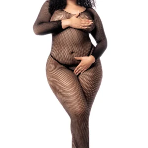 Große Netz-Overall mit langen Ärmeln in Schwarz – MAL1102XBLK Große Netz-Overall mit langen Ärmeln in Schwarz – MAL1102XBLK