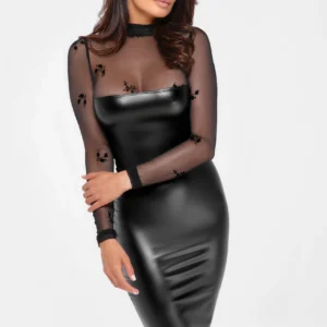 F310 Sublime robe midi en wetlook et maille floquée