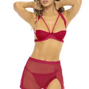 3-teiliges rotes Set, BH, Röckchen und String – REN53039-RED