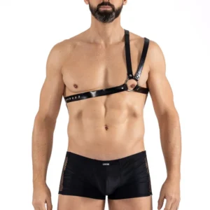 Männergeschirr aus Kunstleder mit doppelten Schulterriemen – LM302400308