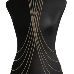 Schmuck Halskette drei Ringe mit goldenen Körperketten – BCHA0012GLD