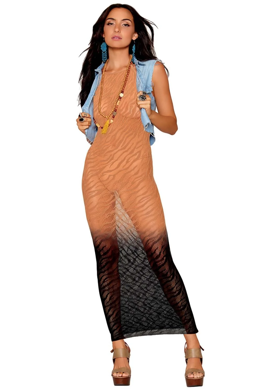 Bodystocking-Kleid mit Zebramuster in kupferfarbenen Tönen - DG0488BKC – Bild 2