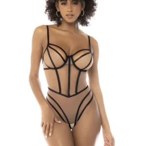 Schwarzer und hautfarbener Body Promise, mit Bügeln, aus feinem Netzstoff, verstellbare Träger und Rücken – MAL8847NUBK