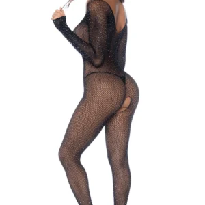 Schwarzer Netz-Body mit Strassverzierung – MAL1131BKRH