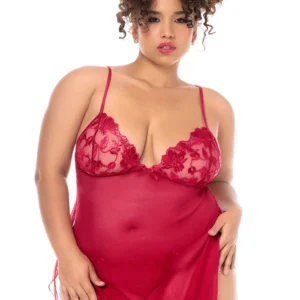Mapalé Besticktes Babydoll in Übergröße mit String – MAL7620XRED
