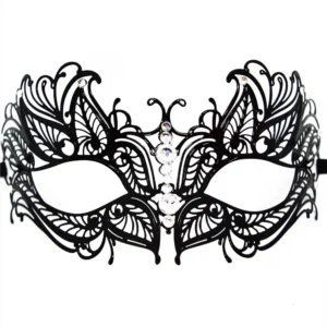 Venezianische Maske Greta starr schwarz mit Strass – HMJ-005BK