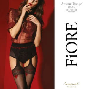 Amour Rouge Bas jarretelles 20 DEN – Noir et Rouge – Qualité premium
