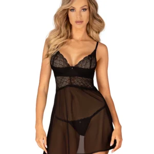 Chemeris babydoll et String – Noire