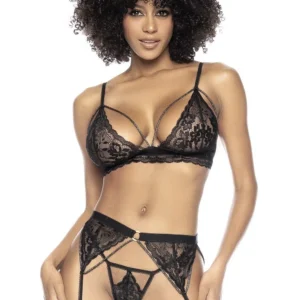 3-teiliges Set aus feiner schwarzer Blumenspitze – MAL8798BLK 3-teiliges Set aus feiner schwarzer Blumenspitze – MAL8798BLK