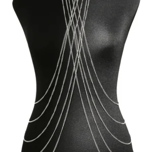 Schmuck Halskette mit drei Ringen und silbernen Körperketten – BCHA0012SIL