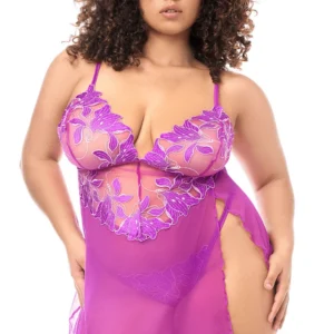 Große Babydoll aus floraler Netzstickerei mit String – MAL7614XAZAL Große Babydoll aus floraler Netzstickerei mit String – MAL7614XAZAL