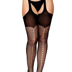 Strumpfhalterstrumpfhose aus feinem, blickdichtem schwarzen Netz – DG0501BLK