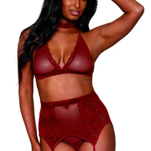 4-teiliges Set: BH, Halsband, String und Strumpfhalter rot – DG11776GAR 4-teiliges Set: BH, Halsband, String und Strumpfhalter rot – DG11776GAR