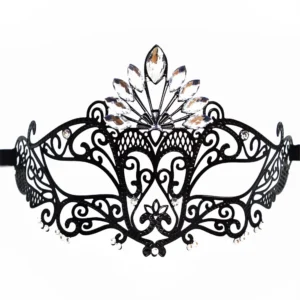 Venetianische Maske Gemma starr schwarz mit Strass – HMJ-055BK