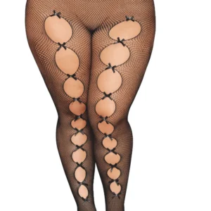 Schwarze Netz-Fantasiestrumpfhose in Übergröße mit rückseitiger Borte – DG0528XBLK