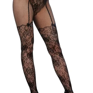 Spitzen- und Netzstrumpfhose im High-Waist-Panty-Stil – DG0346BLK