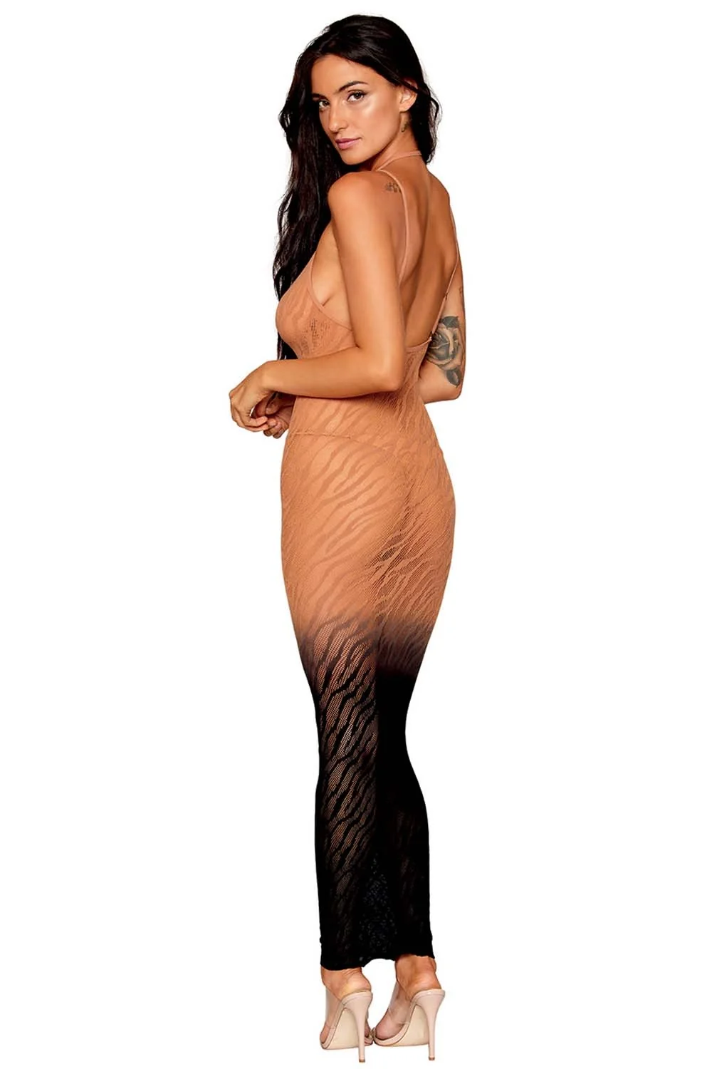 Bodystocking-Kleid mit Zebramuster in kupferfarbenen Tönen - DG0488BKC – Bild 3