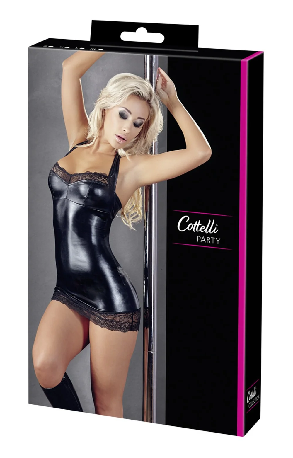 Kleines sexy schwarzes Kleid in Lederoptik mit Spitze - OR2715244BLK – Bild 5