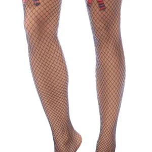 Schwarze Netzstrümpfe mit roten Schottenknoten – MAL1128BKPL
