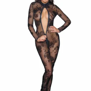 F237 Combinaison longue en tulle avec fermeture éclair à 3 voies