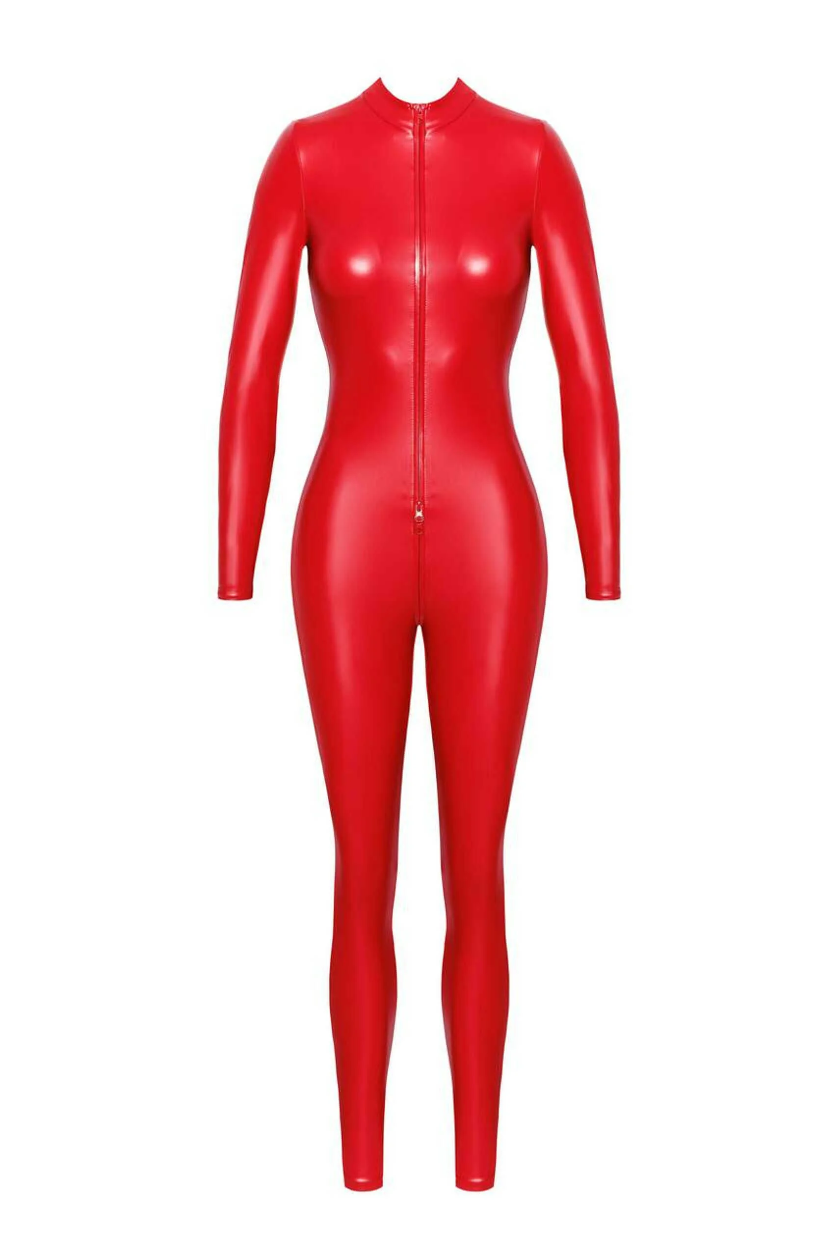 Rote PowerWetlook Matt Elastische Figurbetonte Ganzkörperanzug Dreiwegereißverschluss Verstellbarer Kurvenbetonte Bewegungsfreundliche Komfortable Auffällige Sexy Clubtaugliche Abendtaugliche – Bild 7