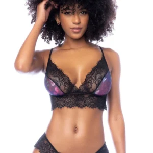 Zweiteiliges Set mit schwarzem und violettem Blumenmuster – MAL8864NBFY