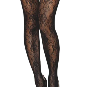 Schwarze selbsthaltende Strümpfe mit Fantasiemuster – DG0543BLK