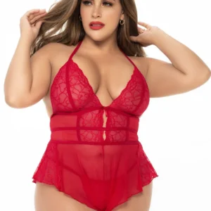 Großes rotes Babydoll-Body und passender String – MAL7445XRED