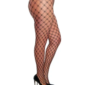 Großmaschige Netzstrumpfhose in Übergröße mit Rautenmuster – DG0369XBLK