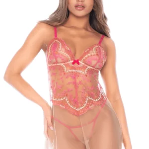 Besticktes Netz-Negligé mit String – MAL7604ROWP