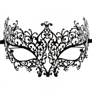 Venezianische Maske Chiara starr schwarz mit Strass – HMJ-016BK
