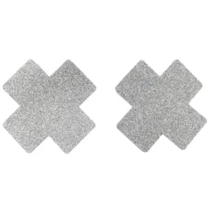 Paar weiße glitzernde Kreuz-Nippelabdeckungen – NP-1048WHT