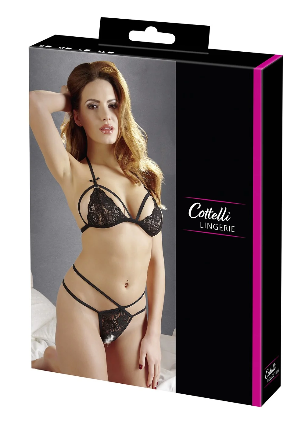 Schwarzer Spitzen-BH mit abnehmbaren Cups und String - R221125410 – Bild 6