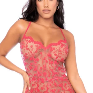 Transparenter Spitzen-Overall in Kirschfarbe – MAL7543CHRY