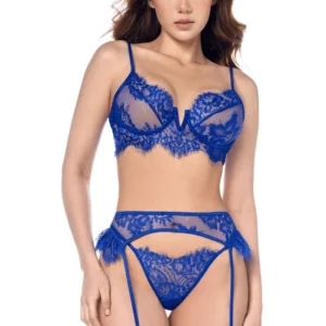 Sexy 3-teiliges Set in intensivem Blau mit Wimpernspitzen – MAL8941BLUE