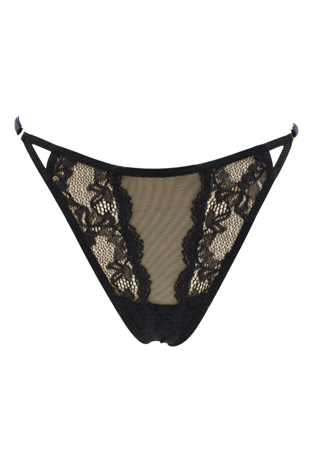 Schwarzer Spitzen-Tanga mit goldenen Rauten-Schmuck - PM01GBLK – Bild 6