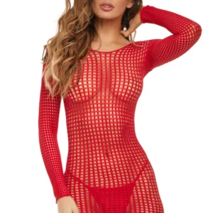 Rotes Netzkleid mit Fantasiemuster – REN7107-RED