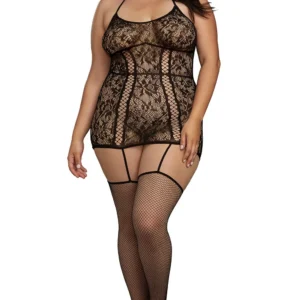 Große Spitzenkombination mit überkreuzten Riemen vorne und hinten – DG0331XBLK