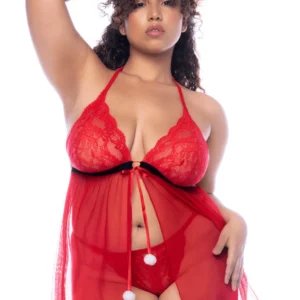 Sexy Weihnachtsmann-Kostüm in Übergröße mit Babydoll und String – MAL60038XCOS