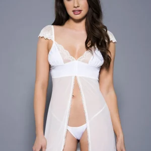 Nachthemd aus feinem weißem Netzstoff offen – ML60090WHT