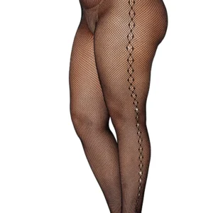 Großes Netzstrumpfhose mit Muster und Strass an den Seiten – DG0436XBLK