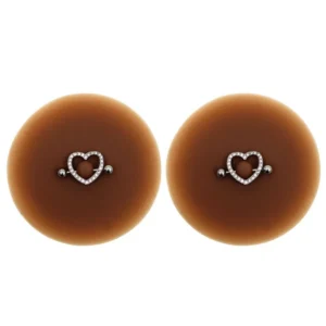 Paar Brustwarzenpiercing Stange Herz falscher Diamant dunkle Haut – XP004F